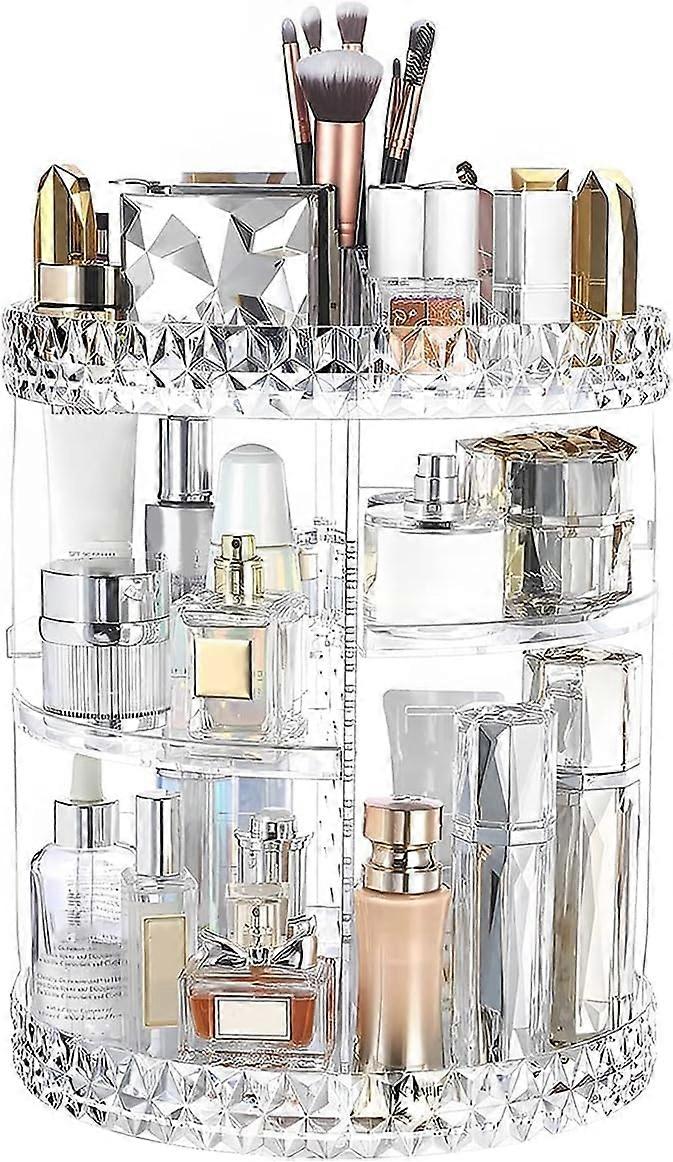 360 Rotating Makeup Organizer Large Capacity Adjustable Cosmetic Storage Carousel for Bathroom Countertop Clear Diamond