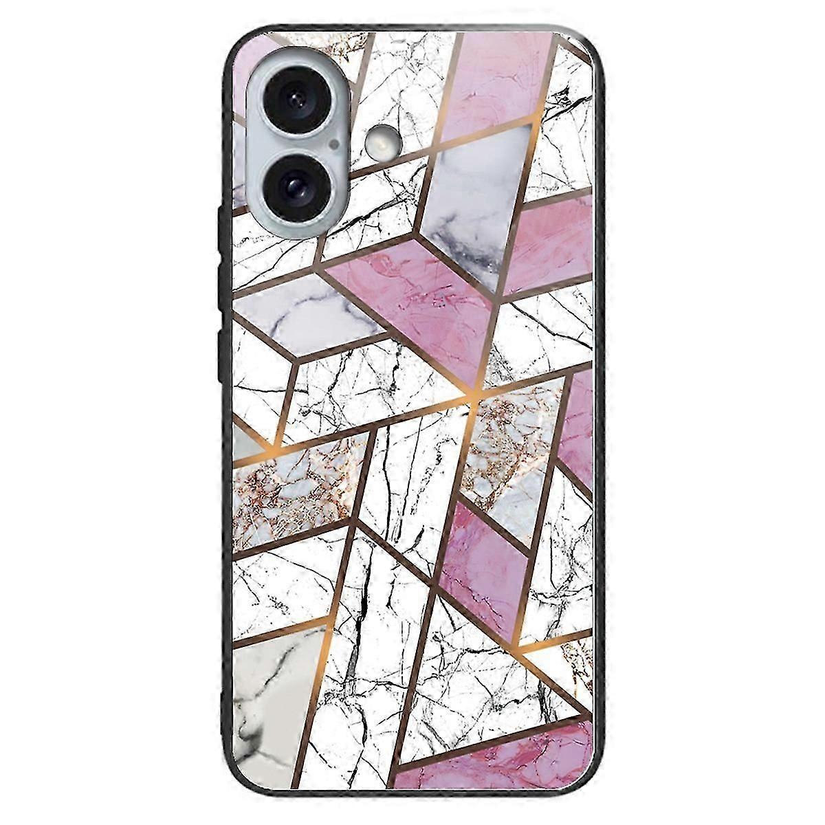 For iPhone 16 Case Shockproof Tempered Glass+TPU Phone Cover Marble Pattern