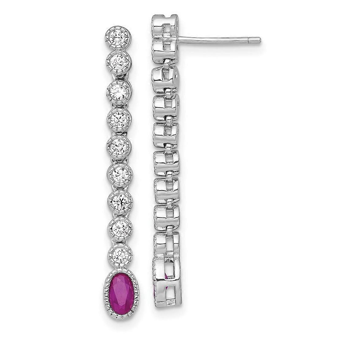 925 Sterling Silver Rhodium Plated Polished Red White Cubic Zirconia Post Long Drop Dangle Earrings-Dangle Earring for W