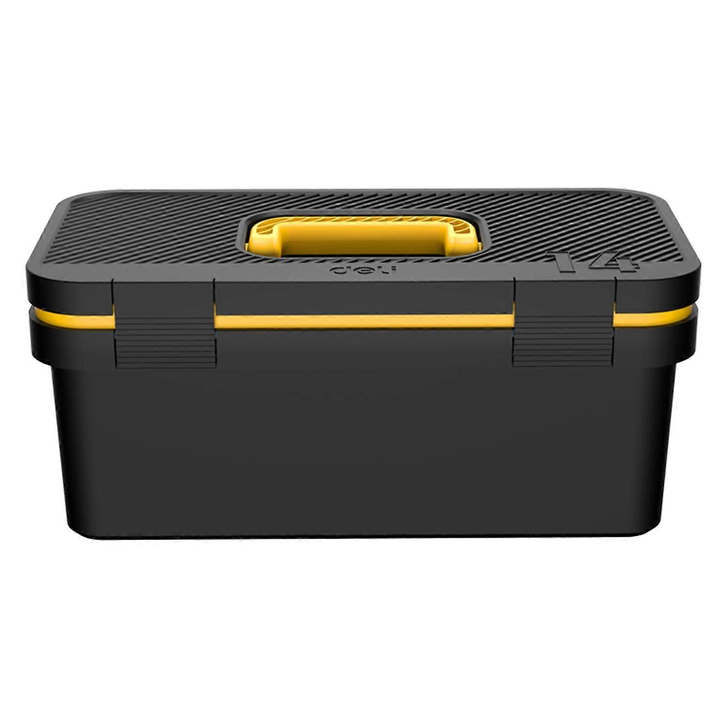 14 in Plastic Storage Tool Box with Removable Tray,Small Toolbox Organizer Black/Yellow