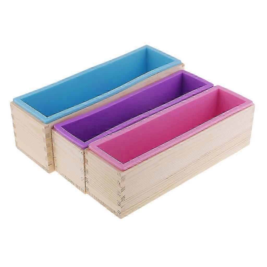 3 Pieces Rectangle Silicone Soap with Wooden Box Including