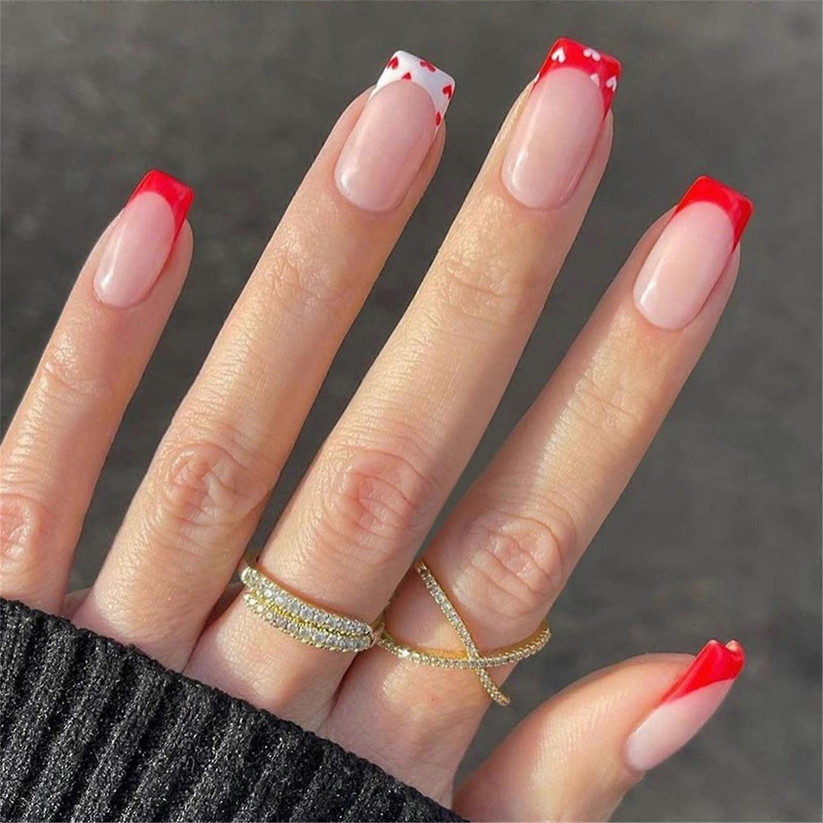 24Pcs Apăsați pe unghii lipici pătrate pe unghii Modele de unghii false Unghii false Cadouri de unghii artificiale pentru femei fete