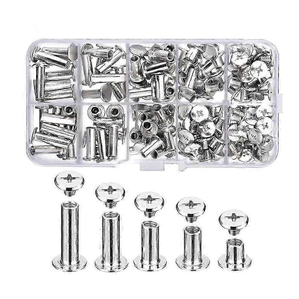 80 Sets Chicago Screws 5 Sizes 6-18mm Binding Screws Studs For Leather Bookbinding