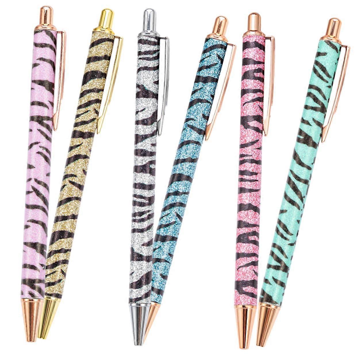 6Pcs Zebra Print Ergonomic Ballpoint Pens Multi Function Retractable Plastic Pens for Note Taking Office and School Use