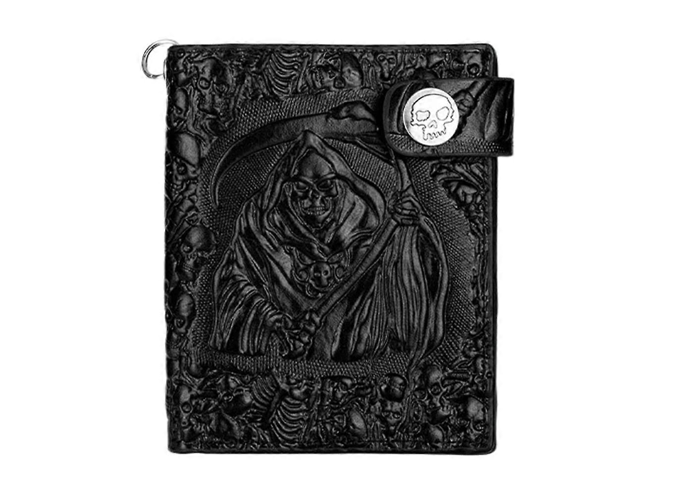 Gothic Leather Wallet for Men, Punk Skull Bifold Wallet, Biker Billfold Style, Durable Black Design