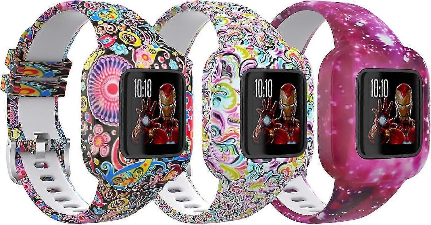 أحزمة بديلة 3 عبوات للساعة الذكية Vivofit JR 3 مع سوار معصم سيليكون مطبوع للأطفال