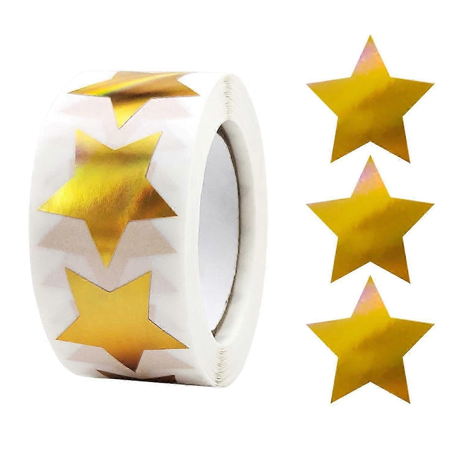 500 عبوة من ملصقات النجوم الذهبية ، 1 لفة نجوم ذهبية ذاتية اللصق ، ملصقات مخطط المكافأة 1 بوصة ملصقات نجمة ثلاثية الأبعاد معدنية