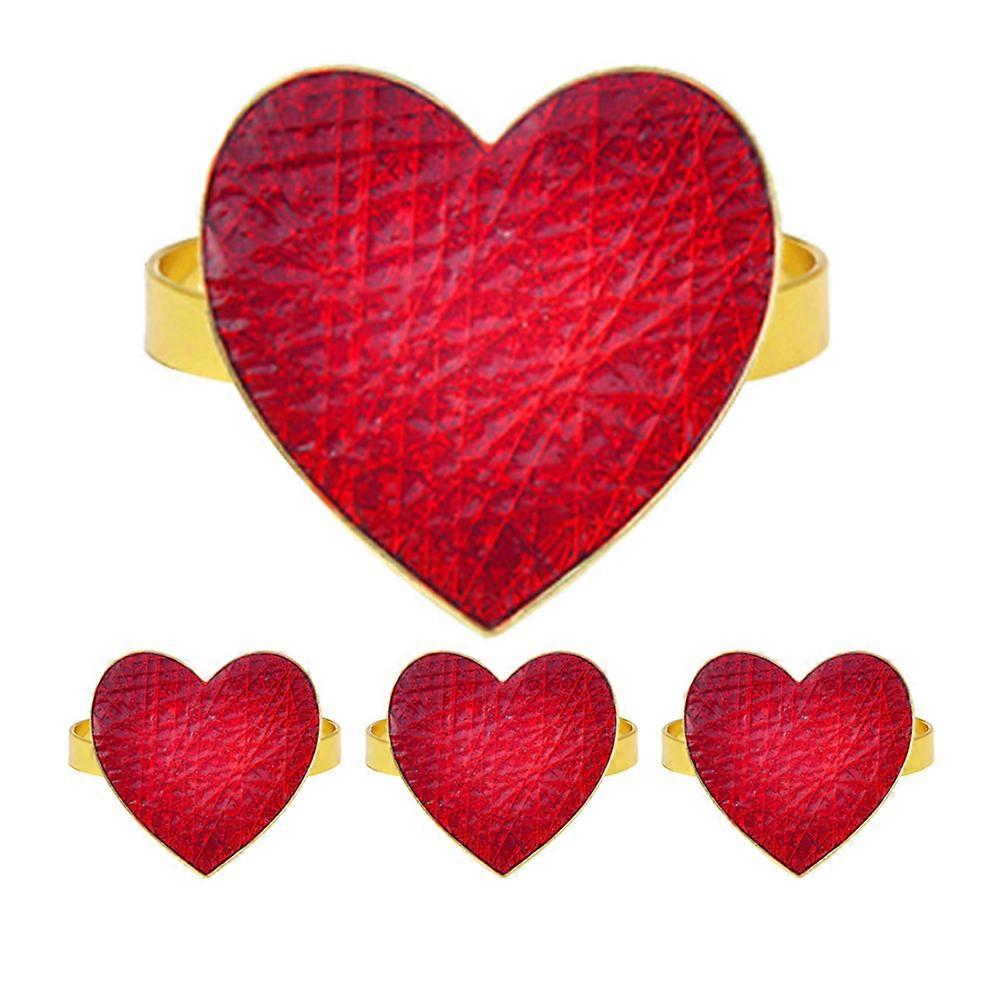 Romantic Red Heart Napkin Rings Valentine'S Day Table Setting Elegant Appearance For Engagements 4Pcs