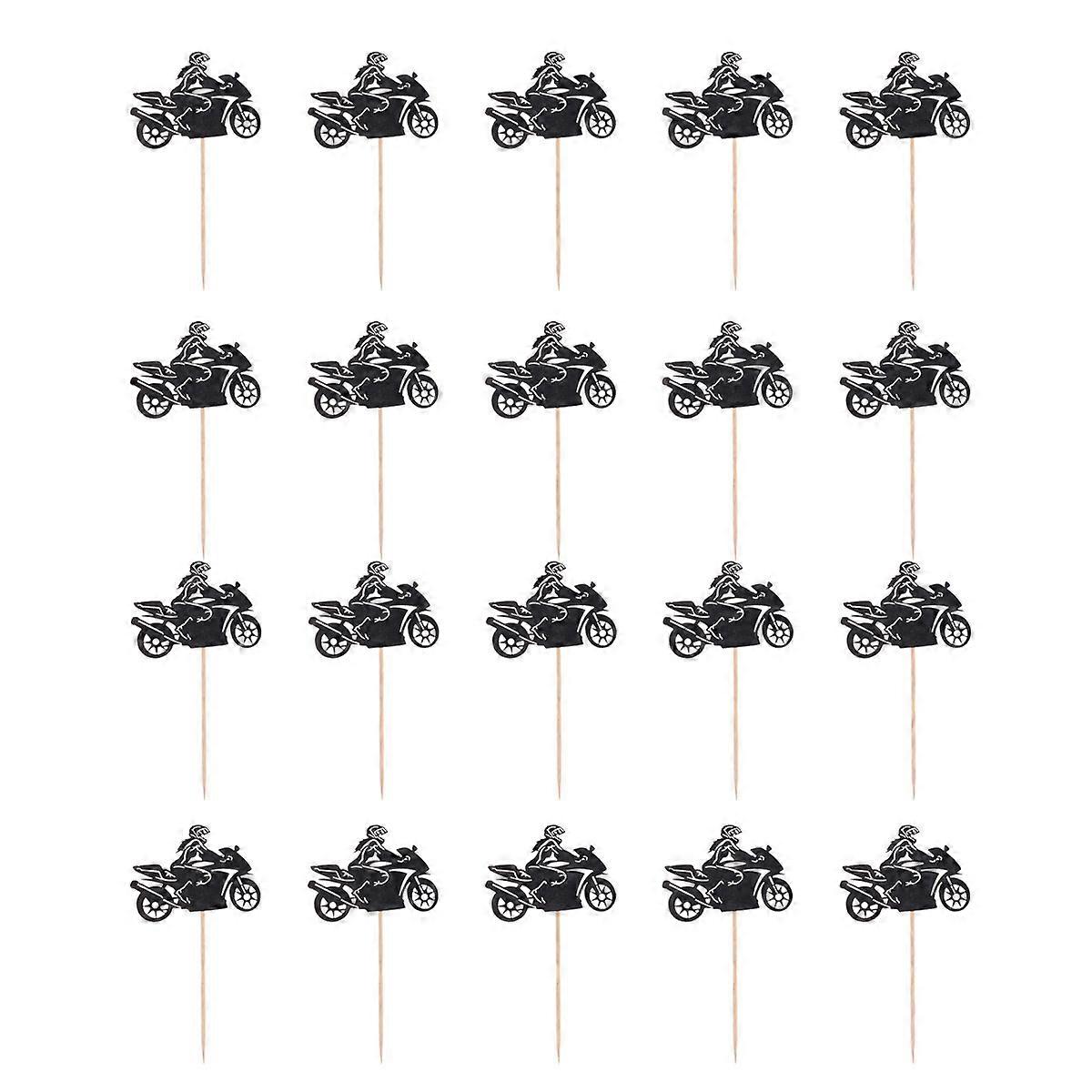 Motorcycle Party Cupcake Toppers Cake Pick Motorcycle Style for Shop Party Black Approx 12x7 5x0 25cm Decoration 40Pcs