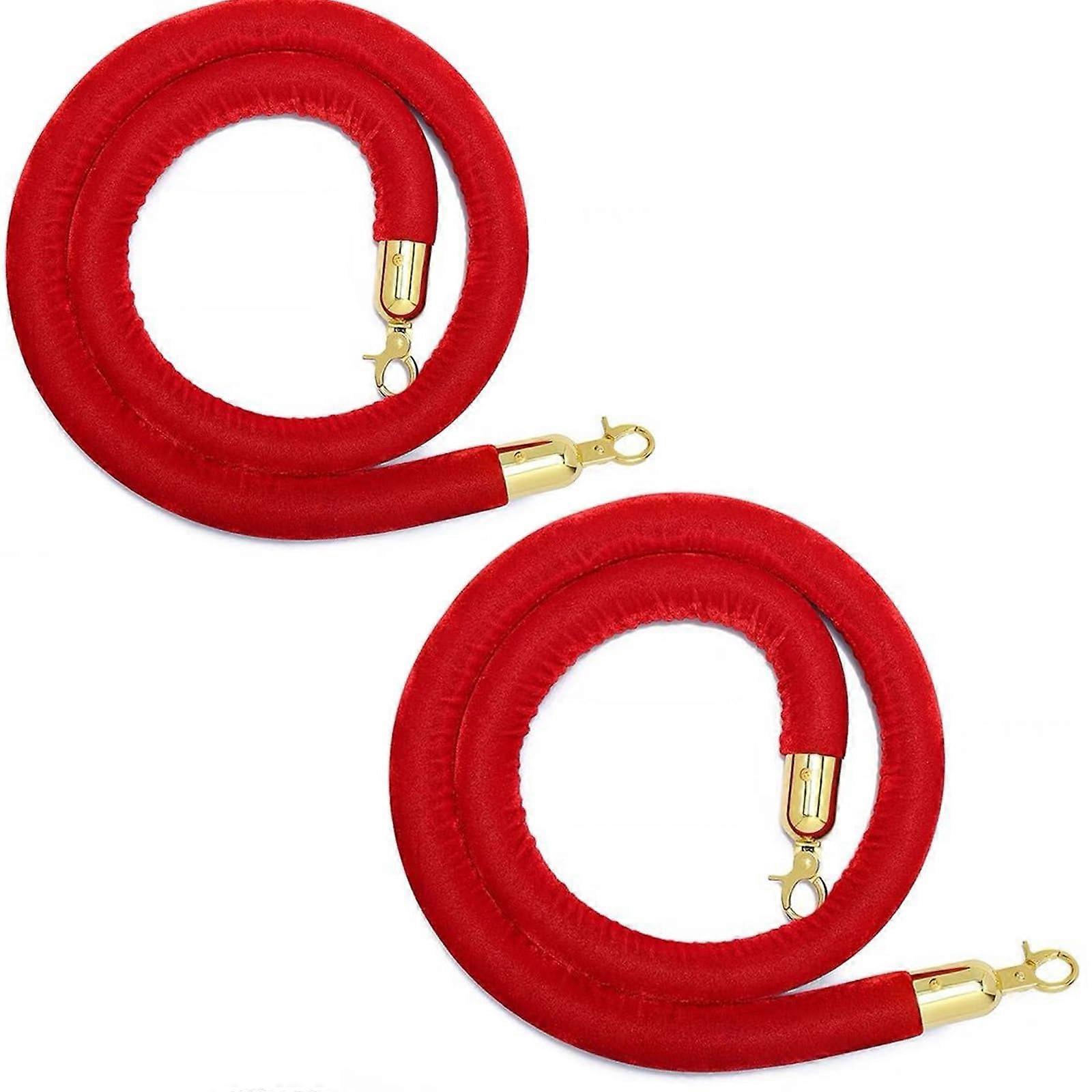 barrier rope, 2 rung ropes with golden hooks, crowd control rope, 1.5M red