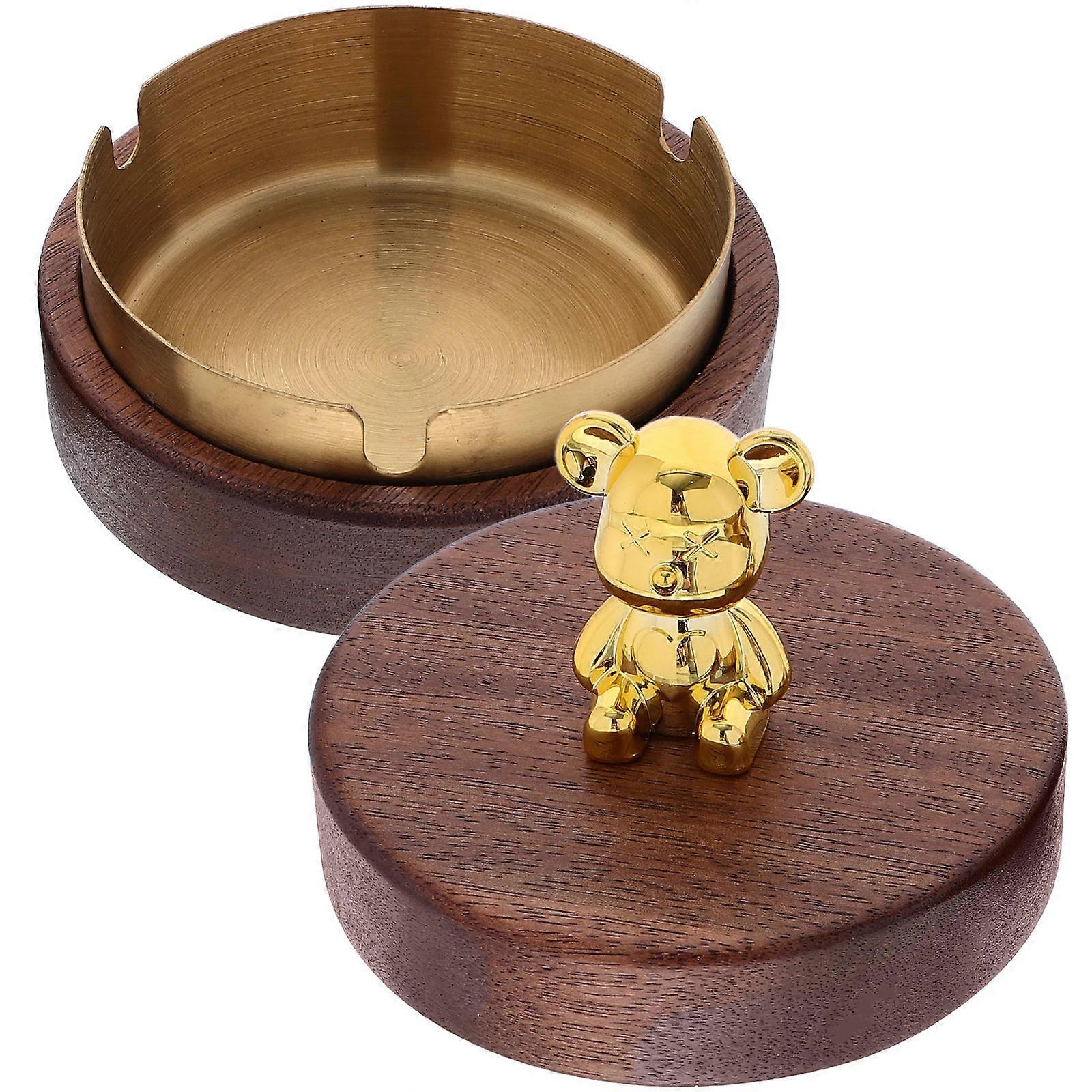 Retro Ashtray With Lid Small Ash Trays For Walnut Wood 1Pcs