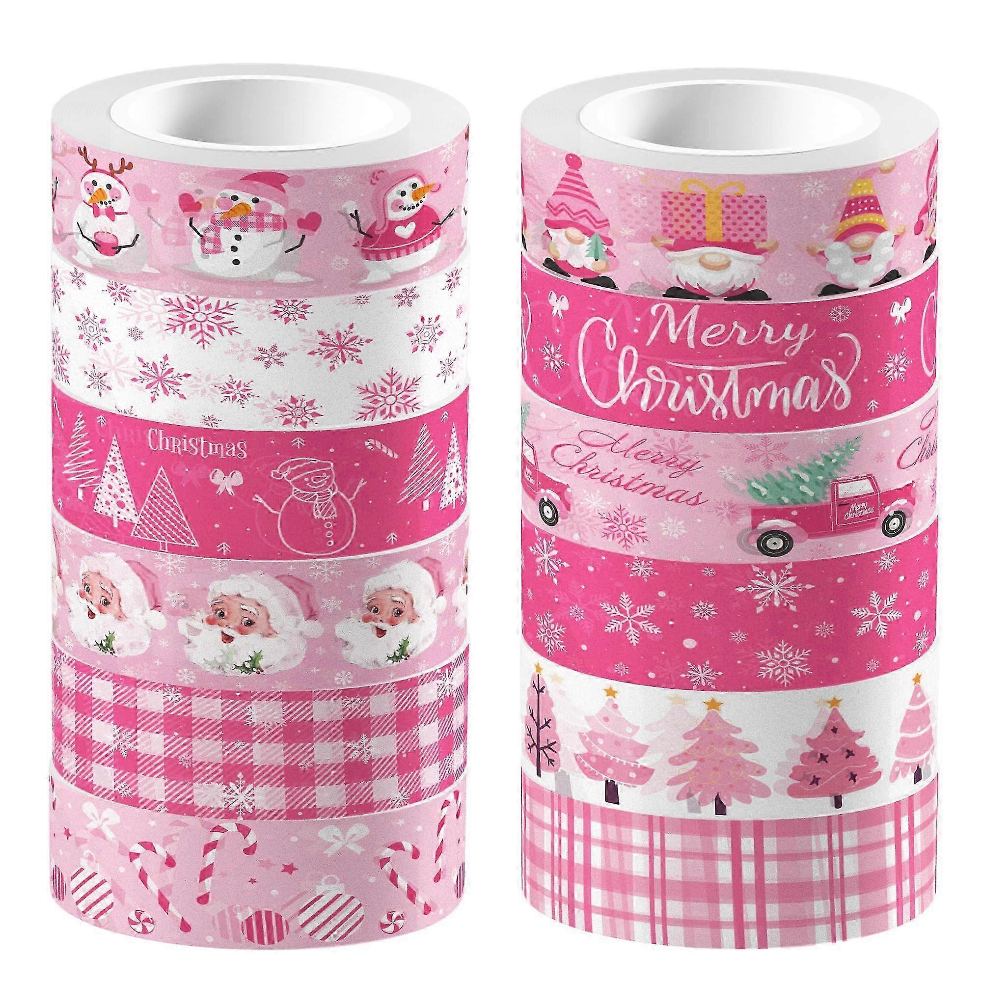 12 Rolls Pink Christmas Patterned Washi Tape for Crafting