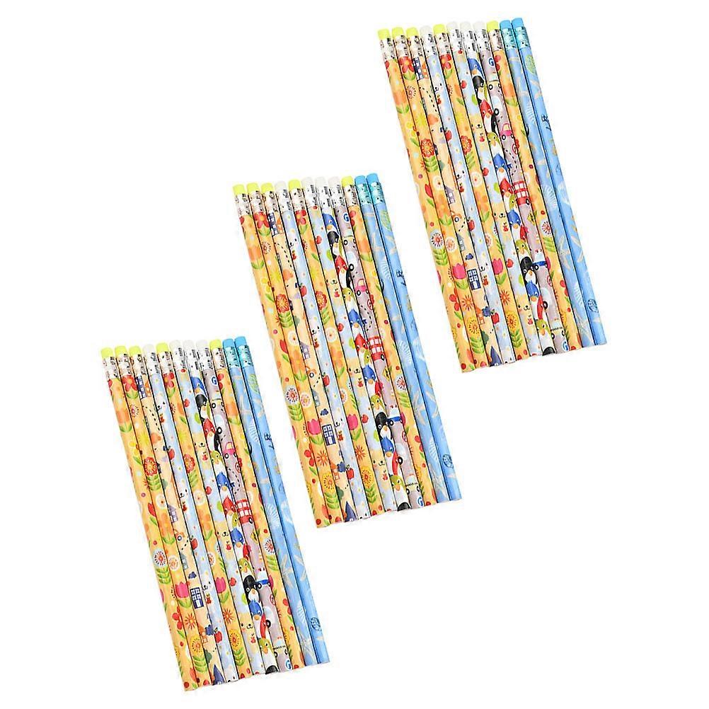 Classroom Pencils Kids Cartoon Pencil Set Writing Pencils with Erasers for School Use Cylindrical Simple Design 50Set