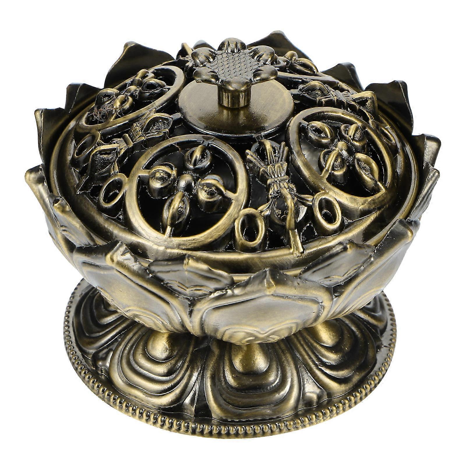 Lotus Flower Burner Aromatherapy Ornament Vintage Style Incense Holder Zinc Alloy 6.9X6.9CM For Temple 1Pc