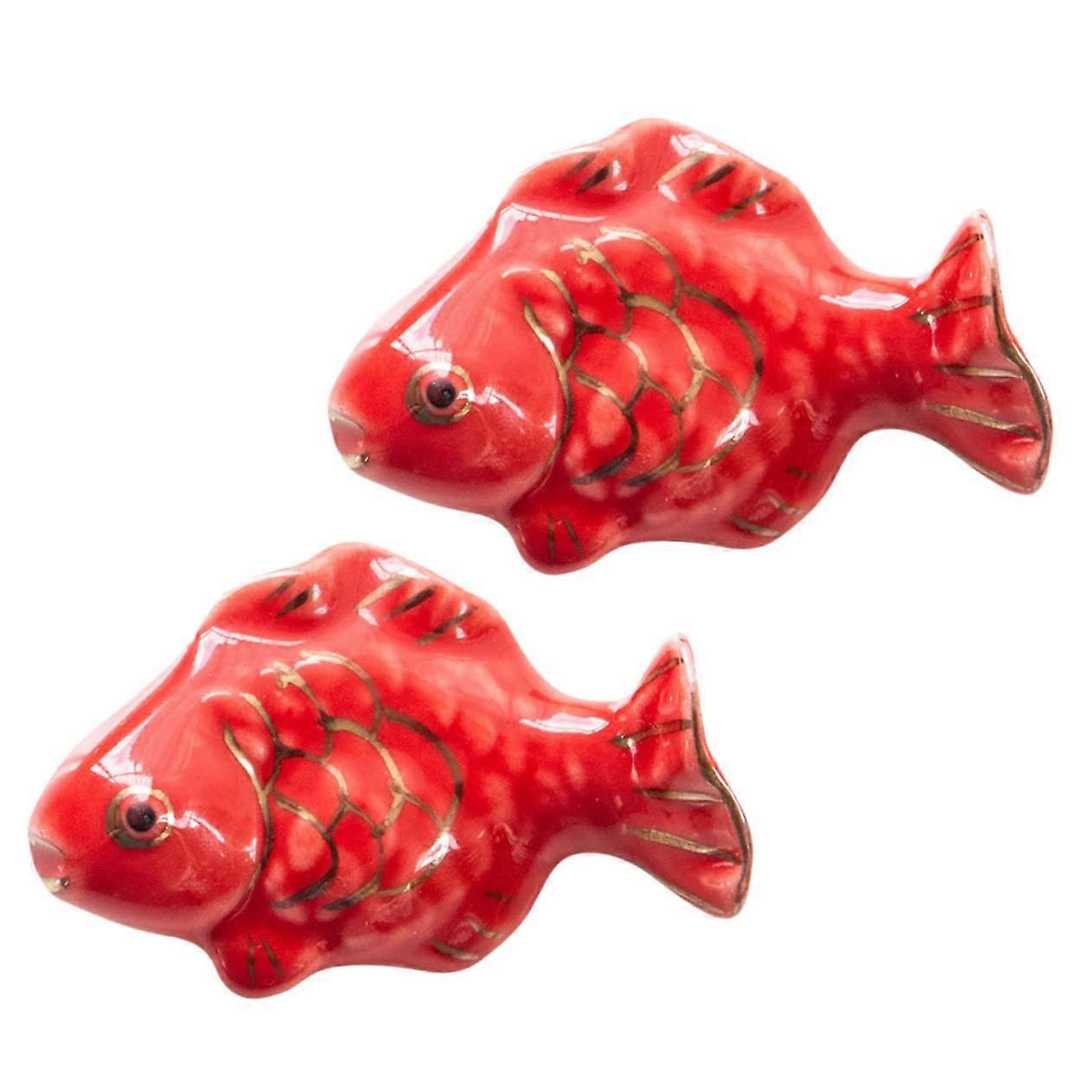 Set of 2 Red Ceramic Chopstick Holders with Beads Forks Spoon Cutlery Frame for Billiard Gaming and Swimming Pool Use