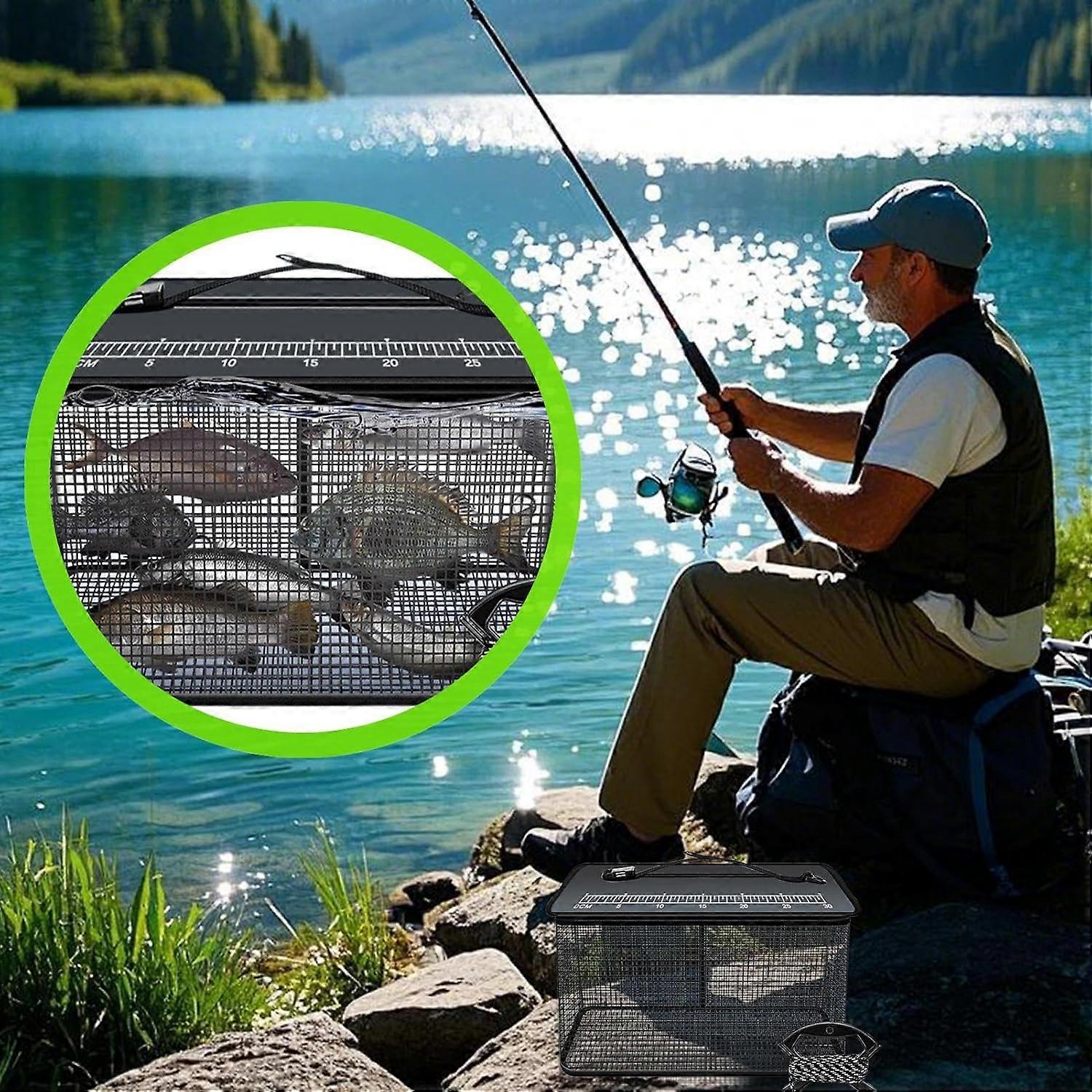 Panier à Poisson Vivant 47L Pliable - Filet Flottant Avec Corde Antidérapante | Pour Eau Douce Et Salée, Pêche Et Stockage D'appâts