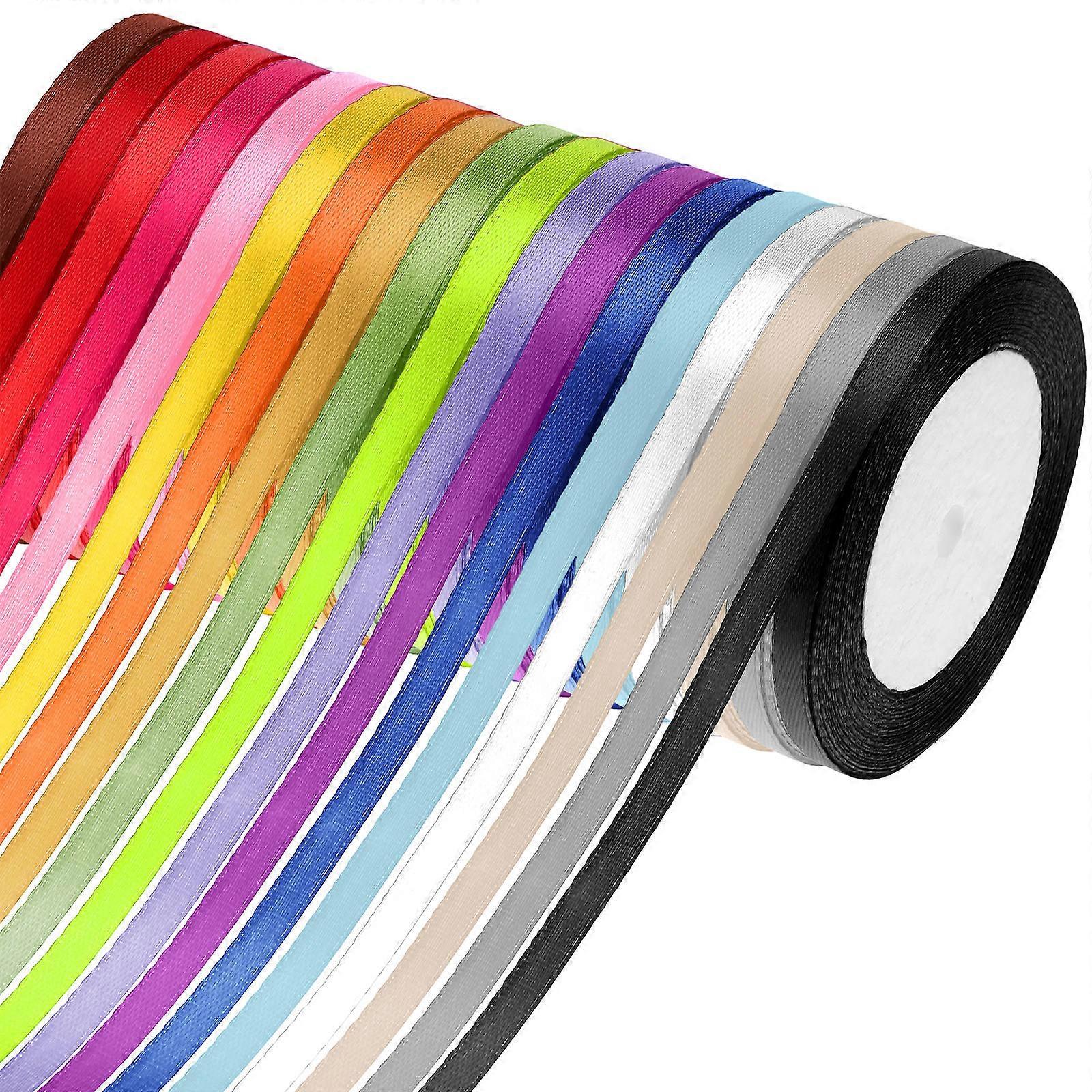18 Rolls Assorted Colorful Fabric Ribbons   Wide, Long, Soft Polyester Wrapping Ribbons for Flower Bouquets, Crafts, Decorations