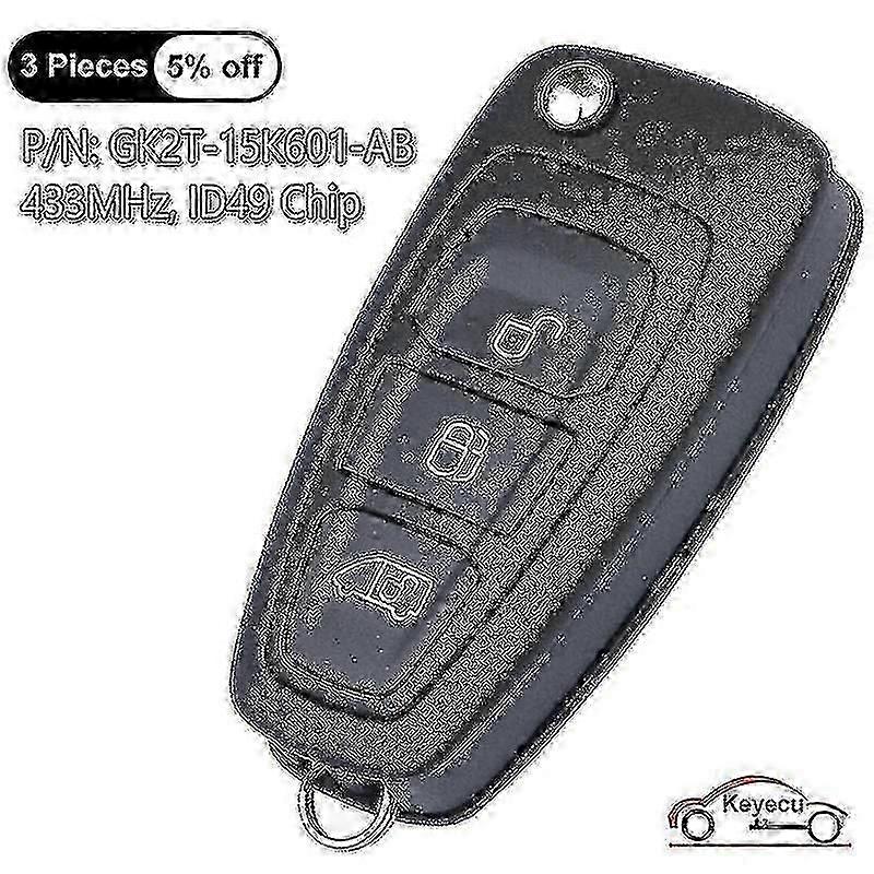 3 boutons 433mhz id49 pour Ford Transit / Transit Custom / Tourneo Custom 2015-2020 Flip Remote Key Fob Gk2t-15K601-AB / AA