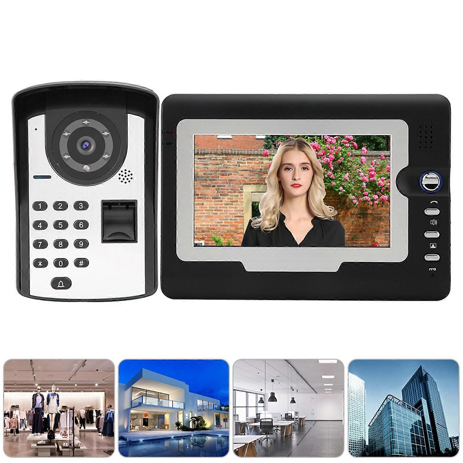 7in TFT Video Door Phone Wired Intercom Doorbell Fingerprint Password Remote Unlock