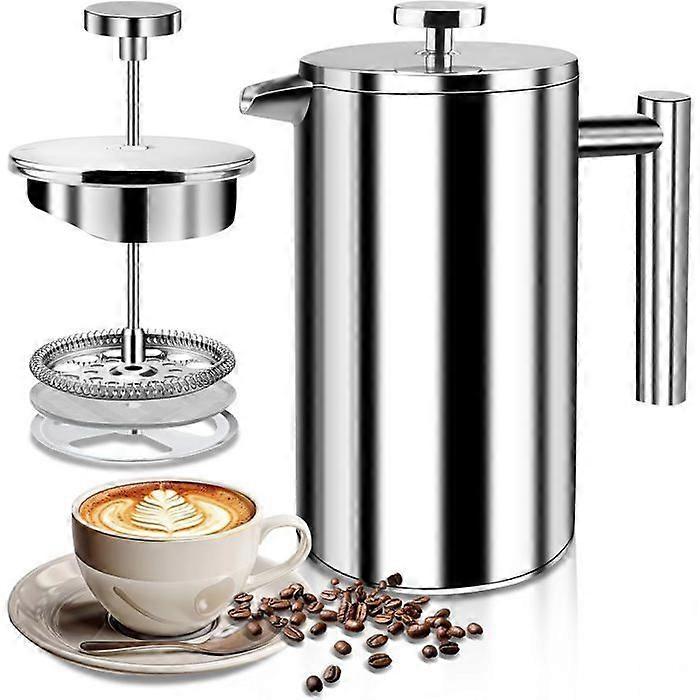 French Press Coffee Maker with 2 Reusable Stainless Steel Coffee Filters, 1 Liter (1000 ml),