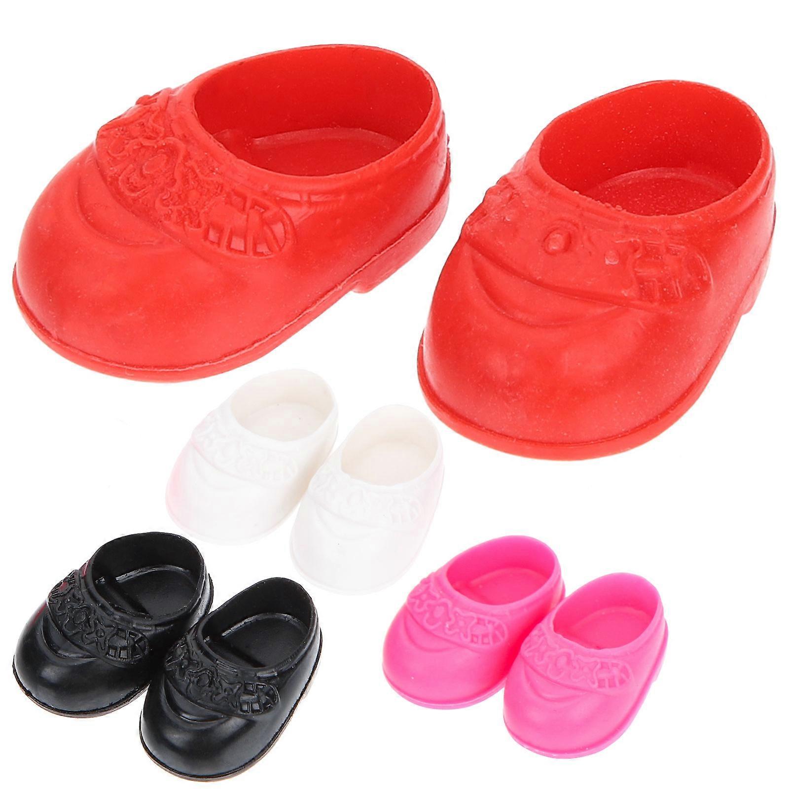 4 Pairs Miniature Doll Shoes Cute Finger Shoes for Dolls, Assorted Colors (Black, White, Red, Pink)