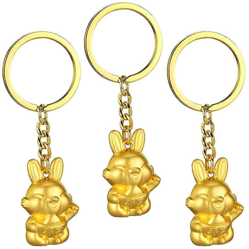 Keychain Hanging Chinese Drawstring Gold Dragon Zodiac Statue New Year 2024 With Red Bags Keychains Ornament Decorations 3pcs Rabbit Alloy Bunny