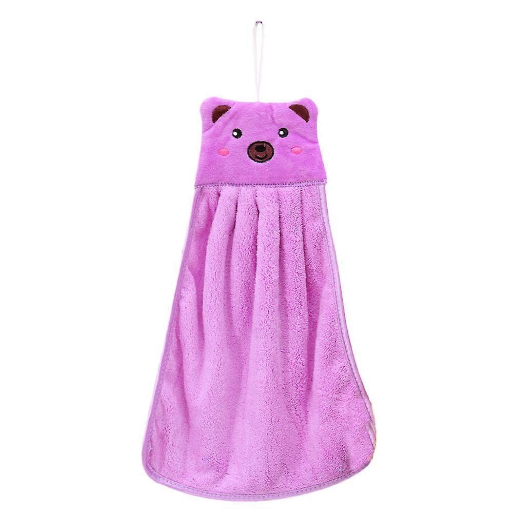 Hand Towel Kitchen Use Rectangular Shape Coral Fleece Water Absorbing Purple 1Set