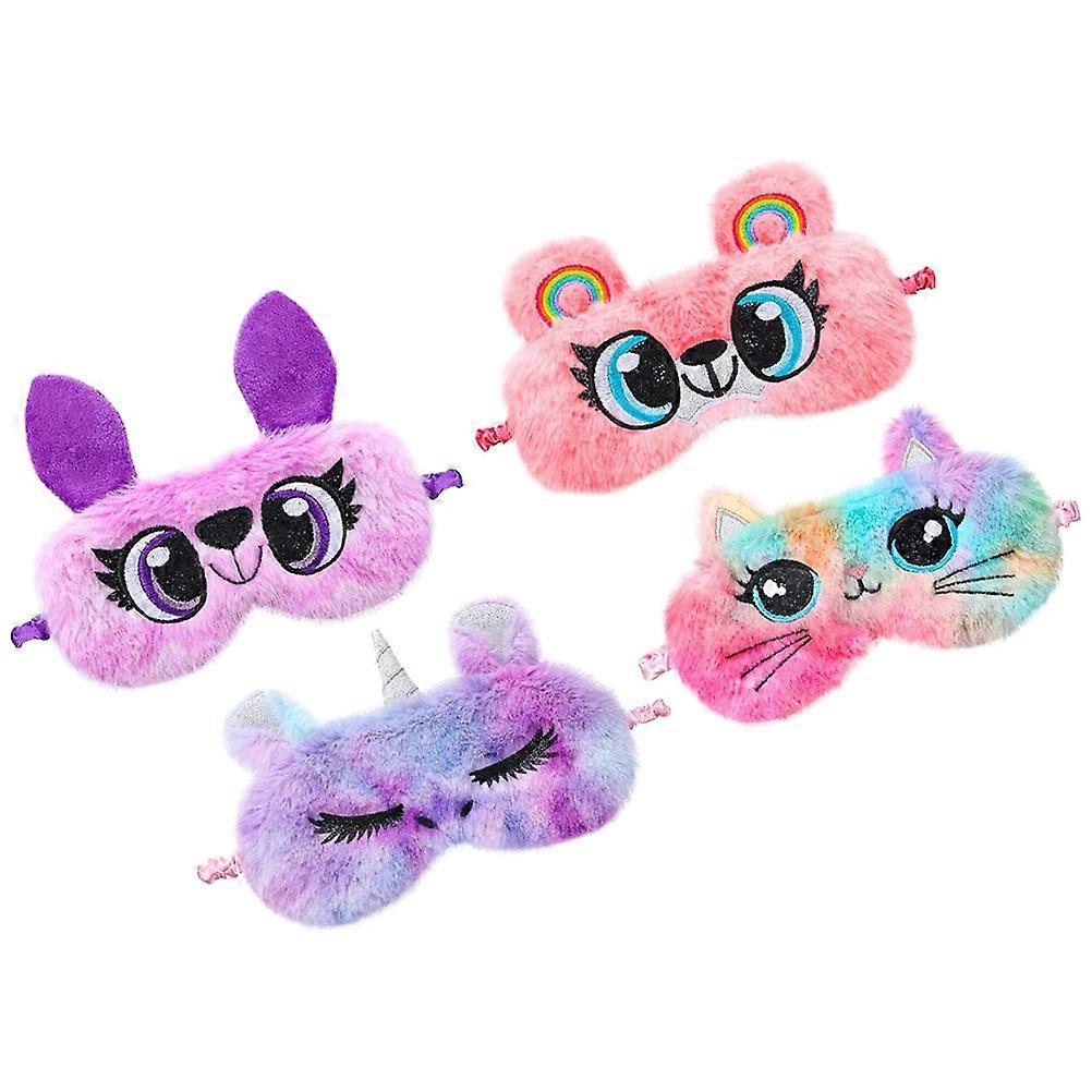 4pcs Cartoon Plush Sleep Masks – Owl, Unicorn, Cat Designs – Light Blocking Comfortable Eye Masks for Travel and Naps