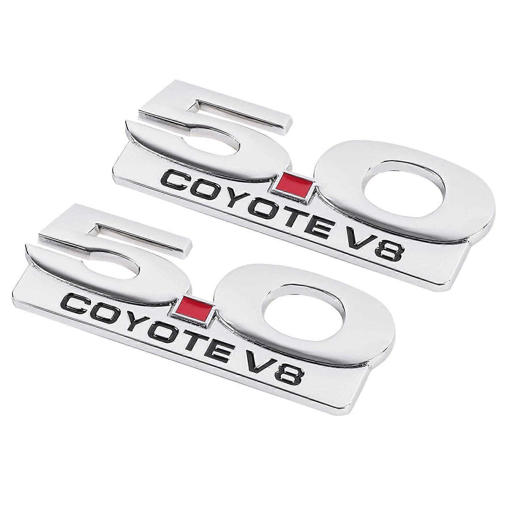 2X 5.0 V8 Emblem for 11-14 Chrome Side Body Emblems Decal Sticker Badge Nameplate