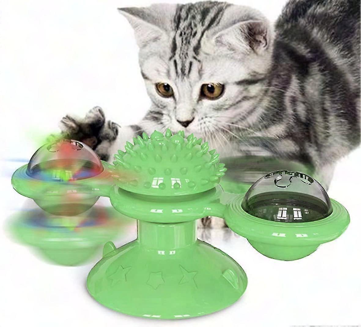 Interactive Windmill Cat Toys with Catnip: LED Light Ball & Suction Cup for Indoor Cats - Fun Kitten Chew & Exercise Toy