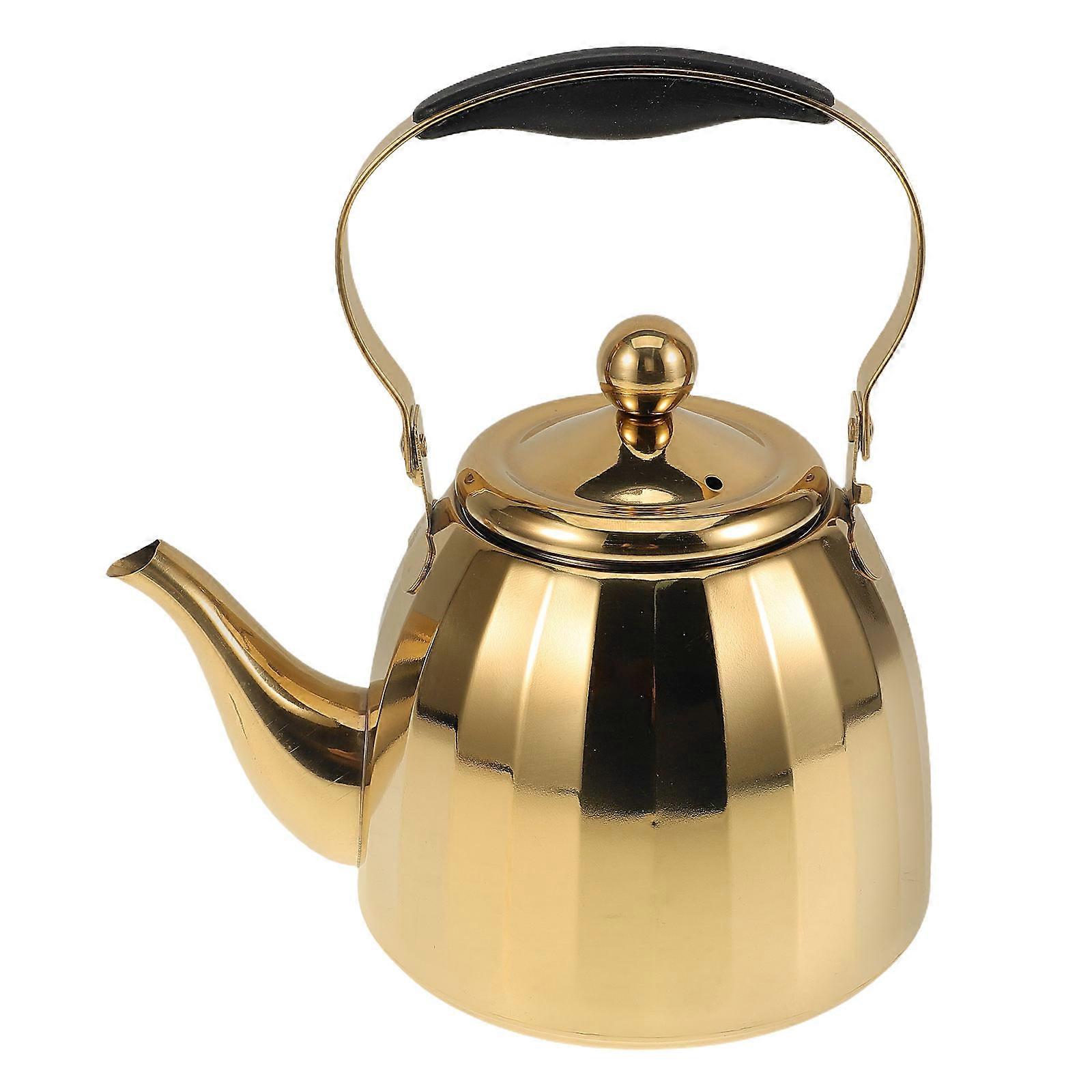 Teapot Stainless Steel Kettle Brewing Tea Restaurant Use Round Shape 9.43X8.65X5.50In 1Pcs