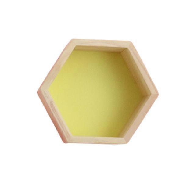 Solid Wood Wall Shelf Display Shelf Hexagonal Honeycomb Shelf (Large, Yellow),