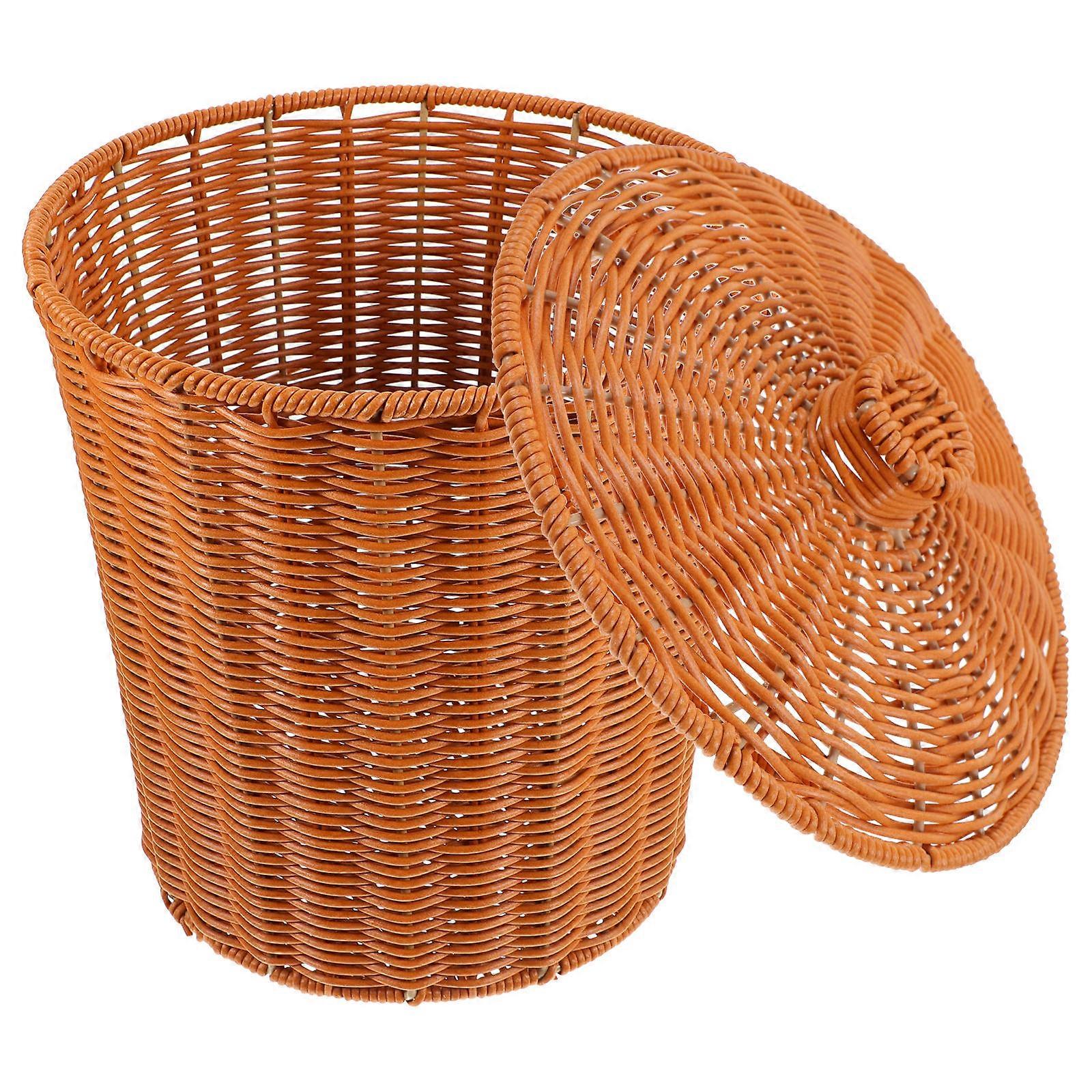 Storage Baskets with Lids Rectangular Shape for Kids Room Hotel Use Brown Color 1Set