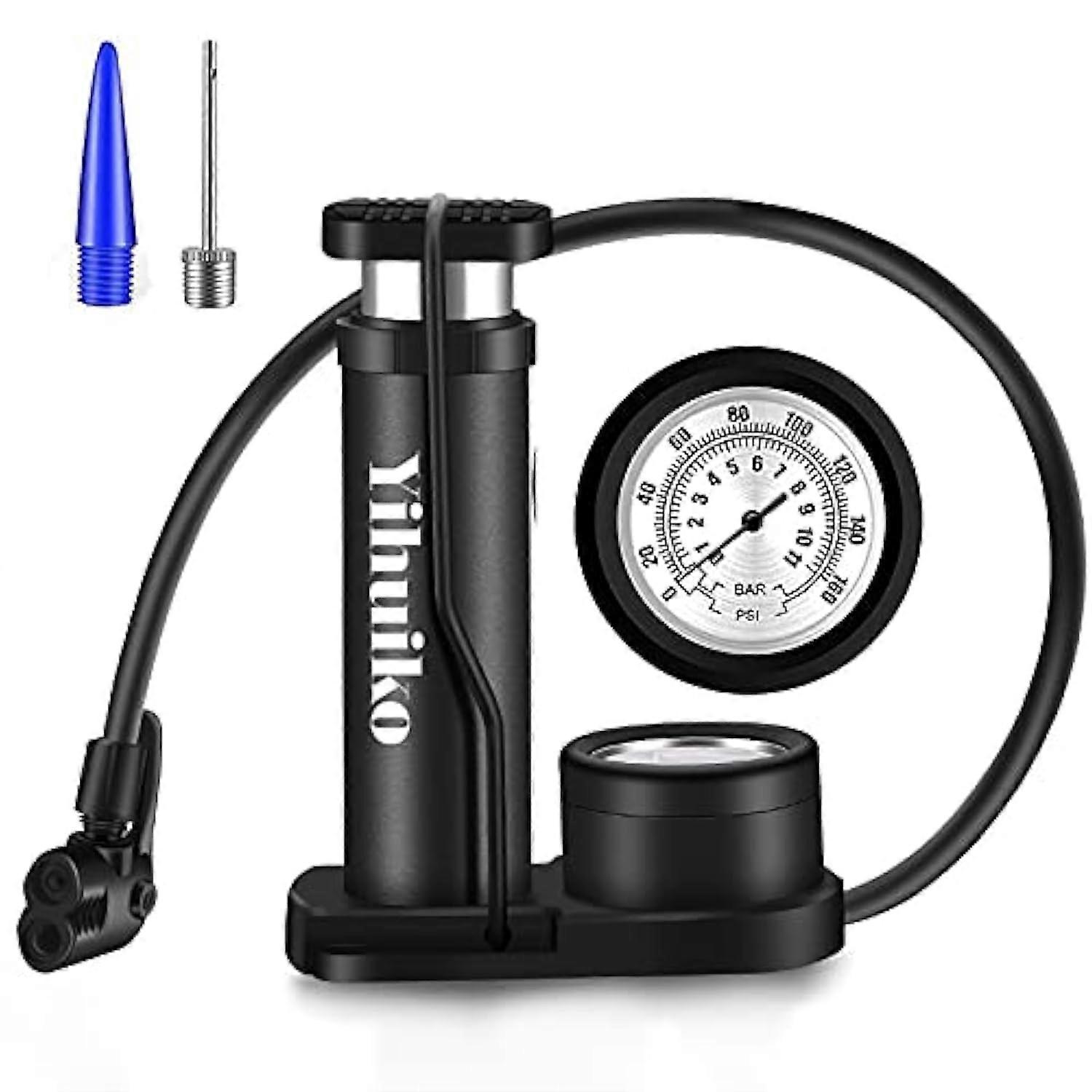 Mini Bike Pump 120 PSI With Sensitive Pressure Gauge Presta And Schrader Compatible Ball Needle