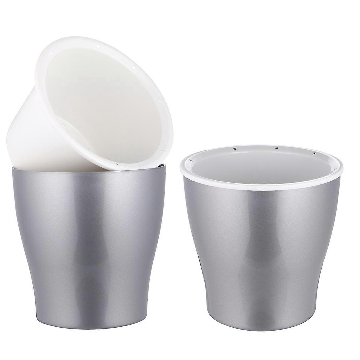 Self Watering Planters 2Pcs Modern Silver Water Storage Pot Designed For Gardeners With High Strength Features