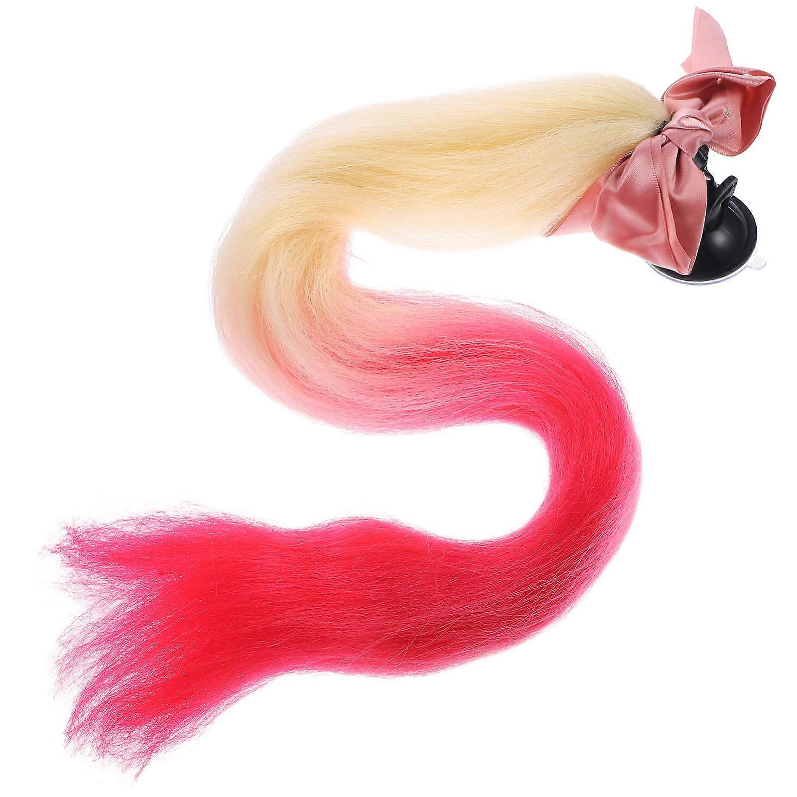 Decorative Accessory with Suction Cup for DIY Use Red Color Fashion Ponytail Wig Design Fits Most