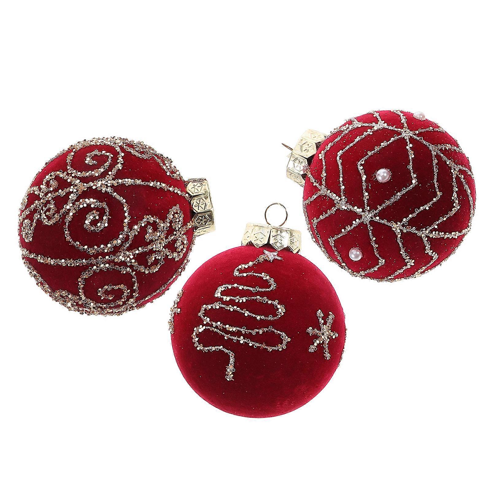 3pcs Flocked Christmas Balls Shatterproof Holiday Baubles Tree Ornaments for Party Decorations Hanging Pendants