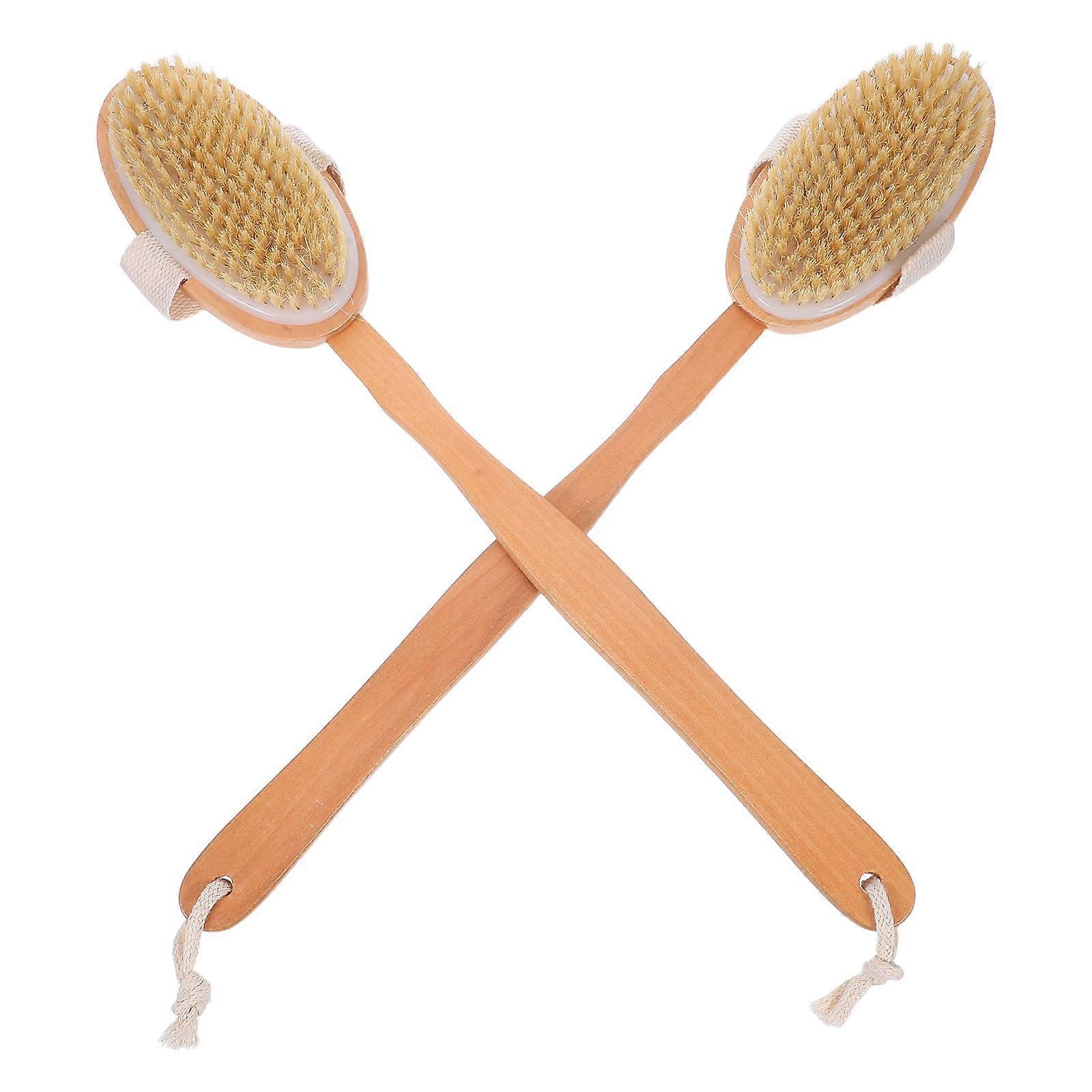 2PCS Long Handle Pet Bath Brush for Cat Dog with Pig Bristle Bath Brush