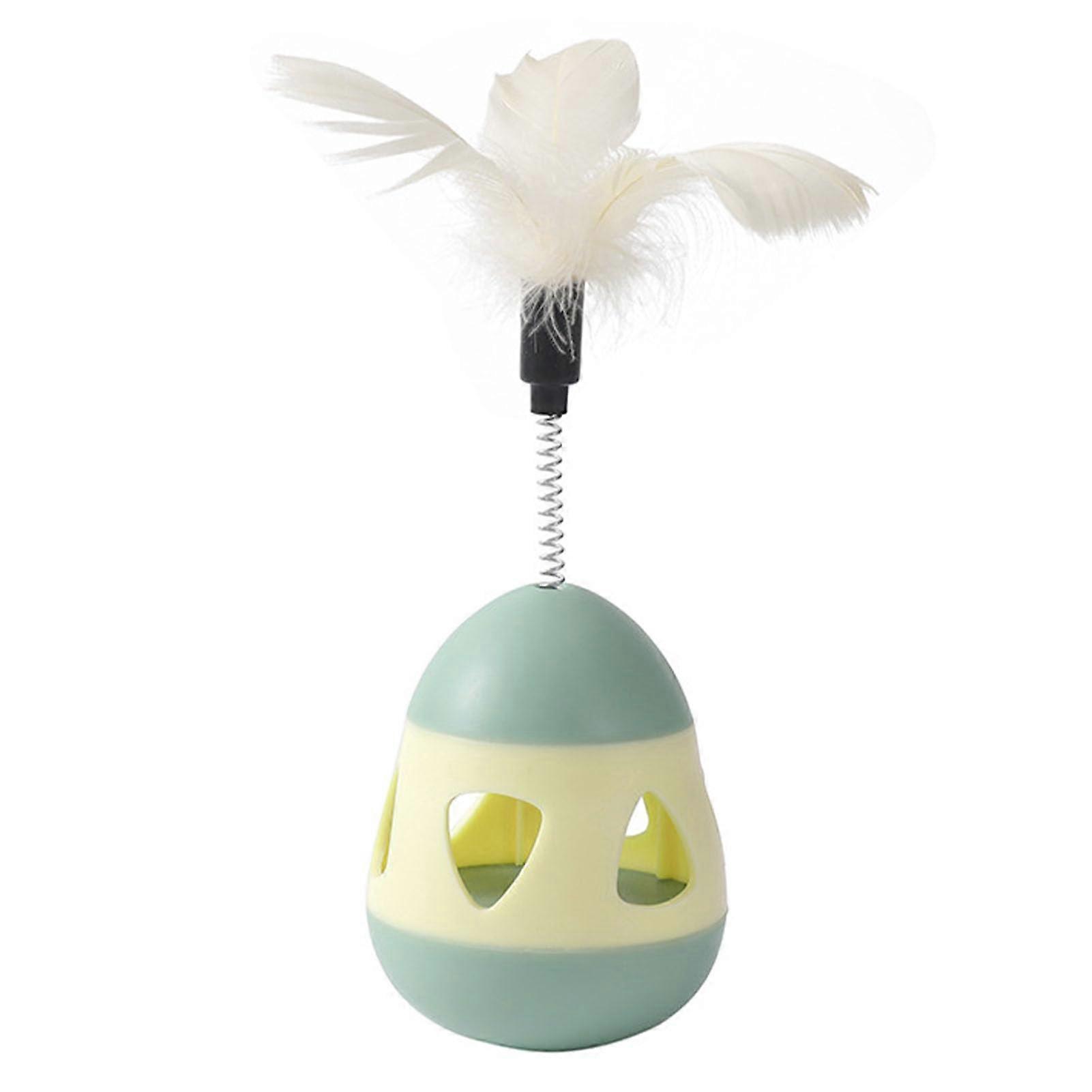 Cat Treat Dispenser Toy with Feather for Interactive Play, Non-Tipping Slow Feeder Puzzle Ball in Yellow Green