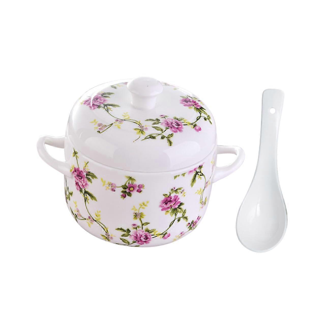 1 Set Ceramic Soup Pot with Lid Multifunctional Stew Bowl for Home Durable Kitchen Supply for Restaurants and Hotels Practical