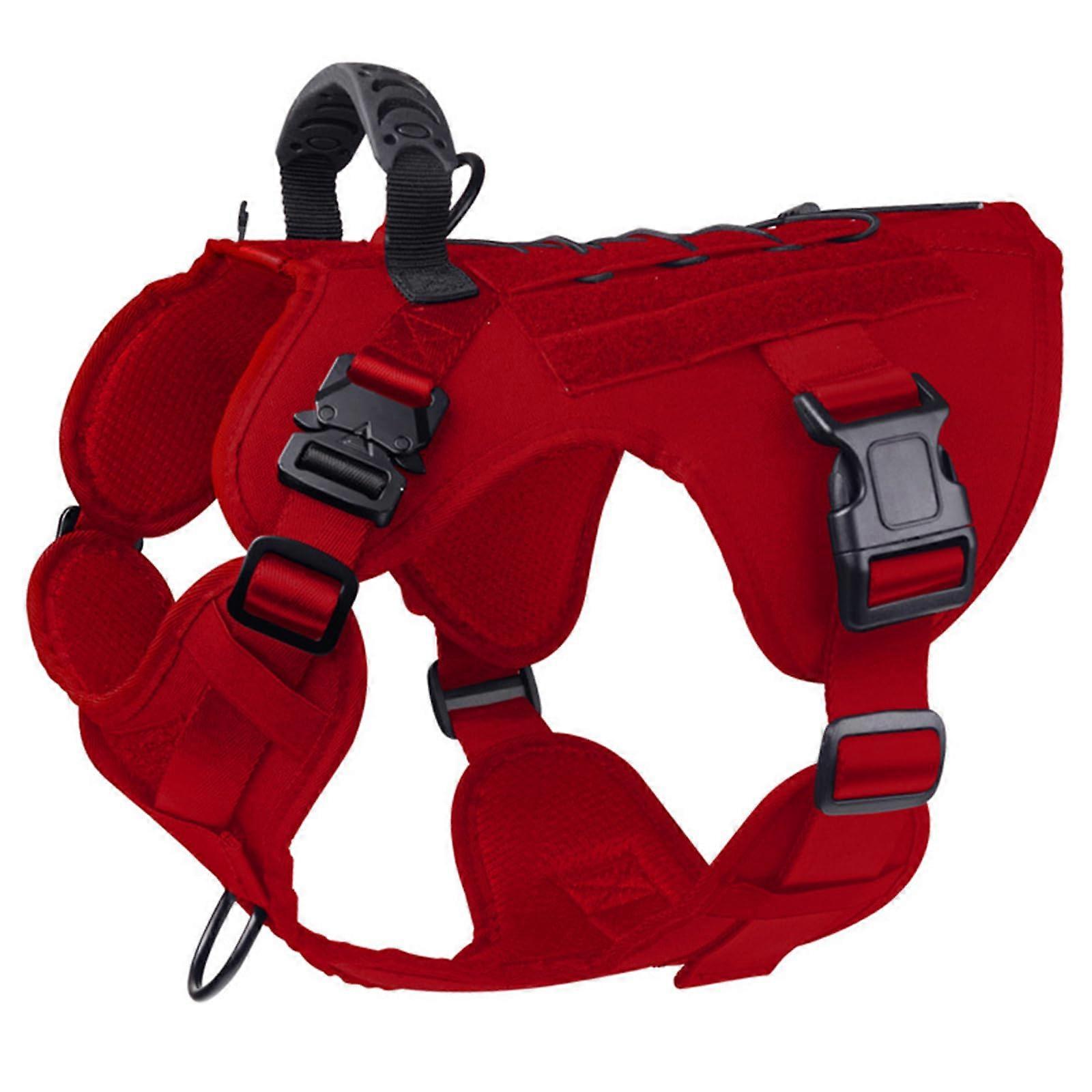 Large dog harness with handle, tactical reflective vest for work, training, military service dogs, L red