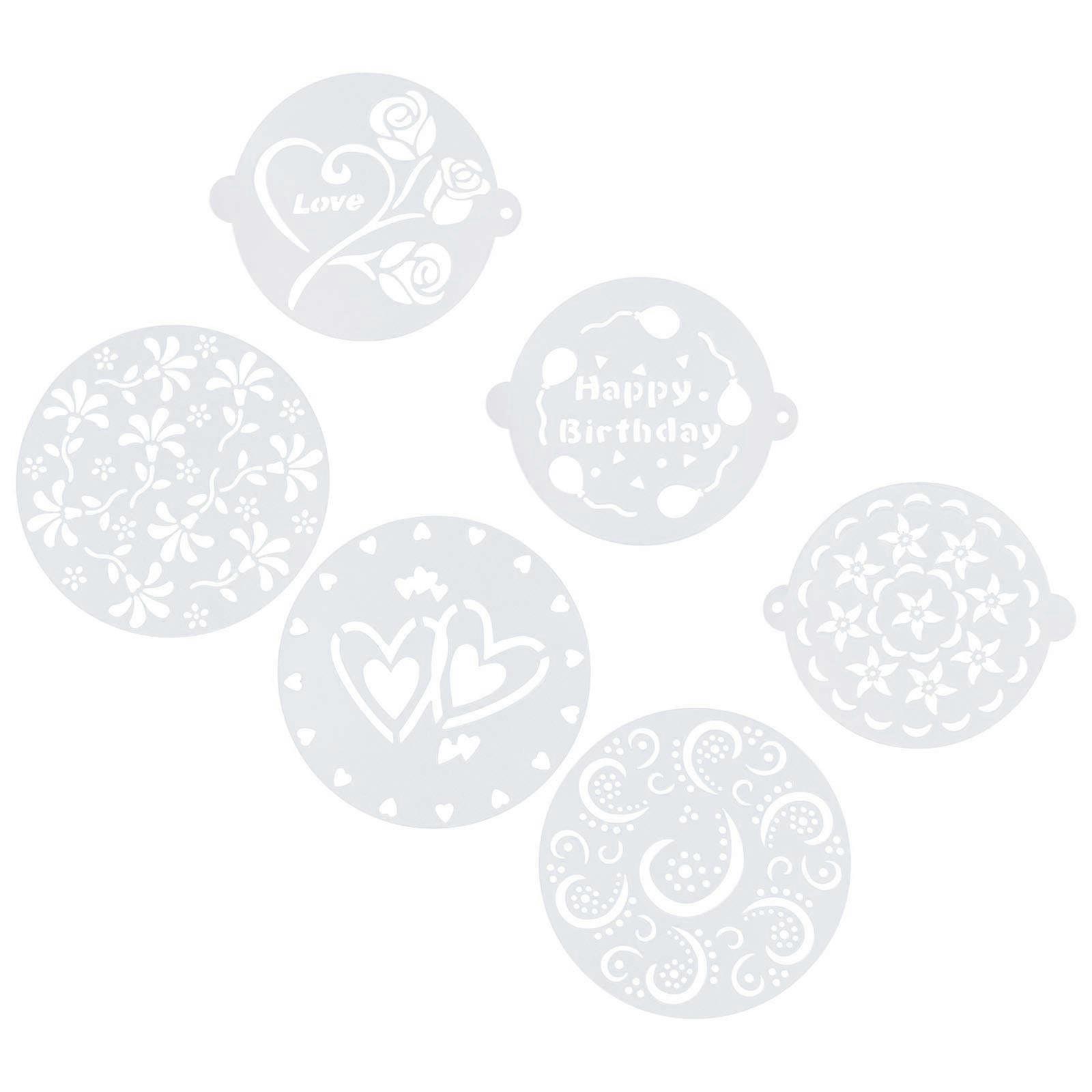 White Plastic Cake Decorating Stencils – 6pcs Lightweight Flexible Baking Templates for Precise Cake Art and Sugar Powder Sprinkling – DIY Baking