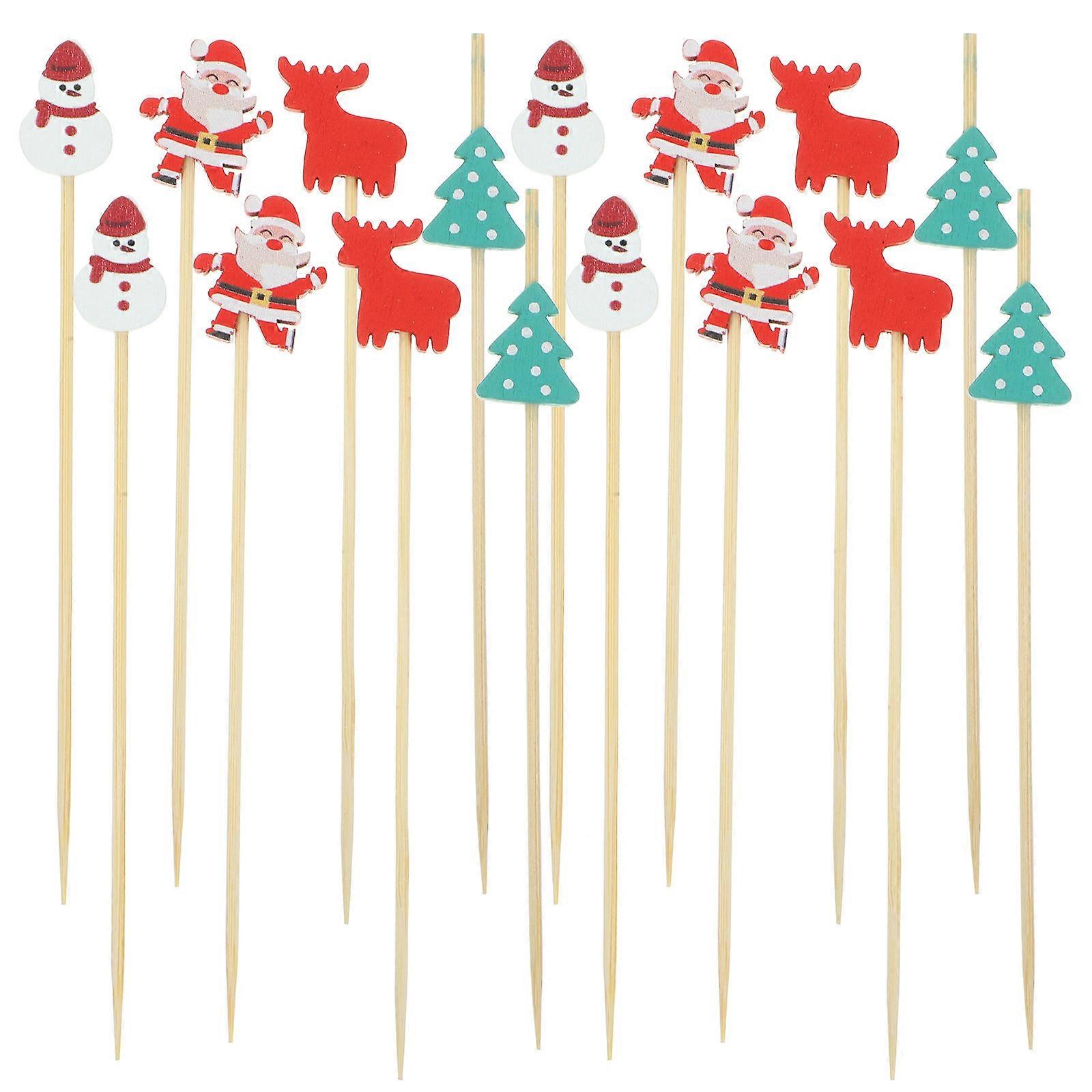 Cartoon Christmas Fruit Picks 100Pcs Bamboo Snack Skewers For Desserts And Cakes Assorted Color Reusable