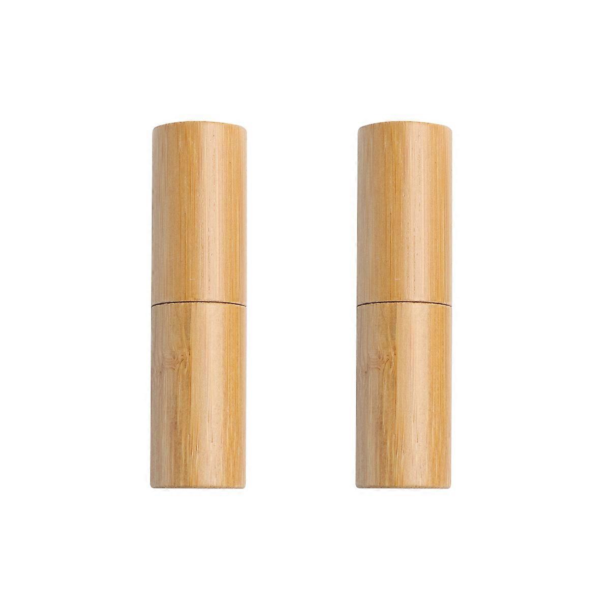 Bamboo Empty Lipstick Tubes 2Pcs Storage Cylindrical Silver Design For Traveling
