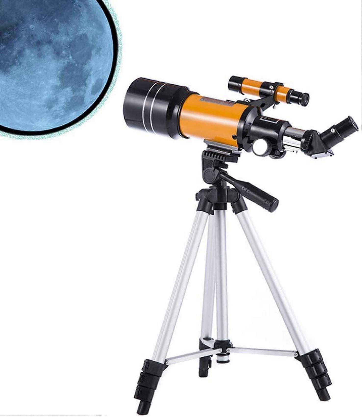 Portable, 70mm aperture, 300mm astronomical refractor telescope with adjustable tripod, a companion for observing the moon and planets.