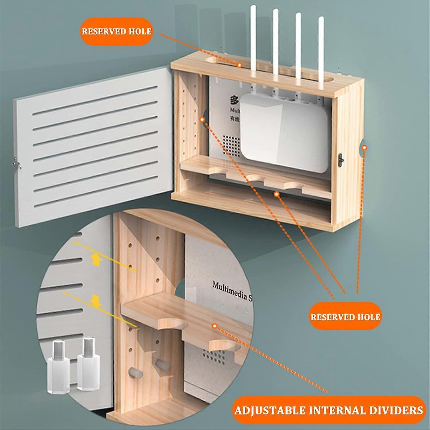 Wall Mounted WiFi Router Storage Box Wooden Organiser for Modem, Set ...