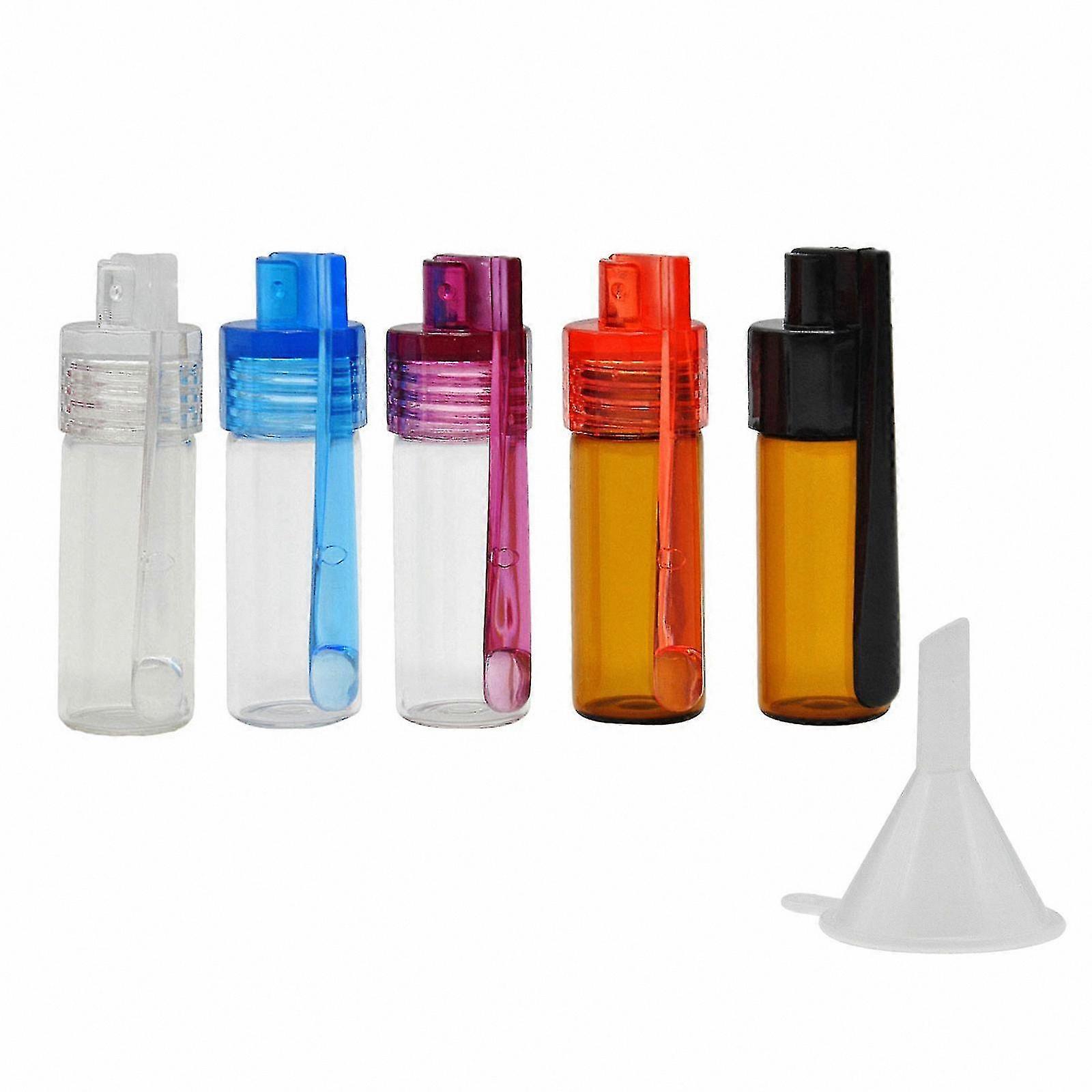 Compact Spice Storage Bottles with Spoon and Micro Funnel for Camping Travel - 5 Pack Small Containers 1.7 Inches High