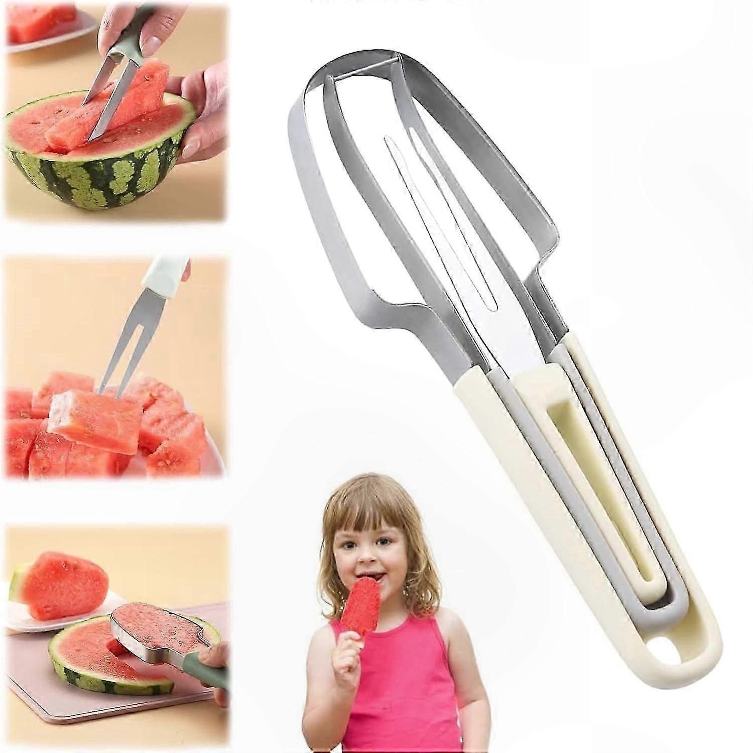 Stainless Steel 3-in-1 Watermelon Slicer, Efficient Kitchen Tool for Cutting and Serving Fruit