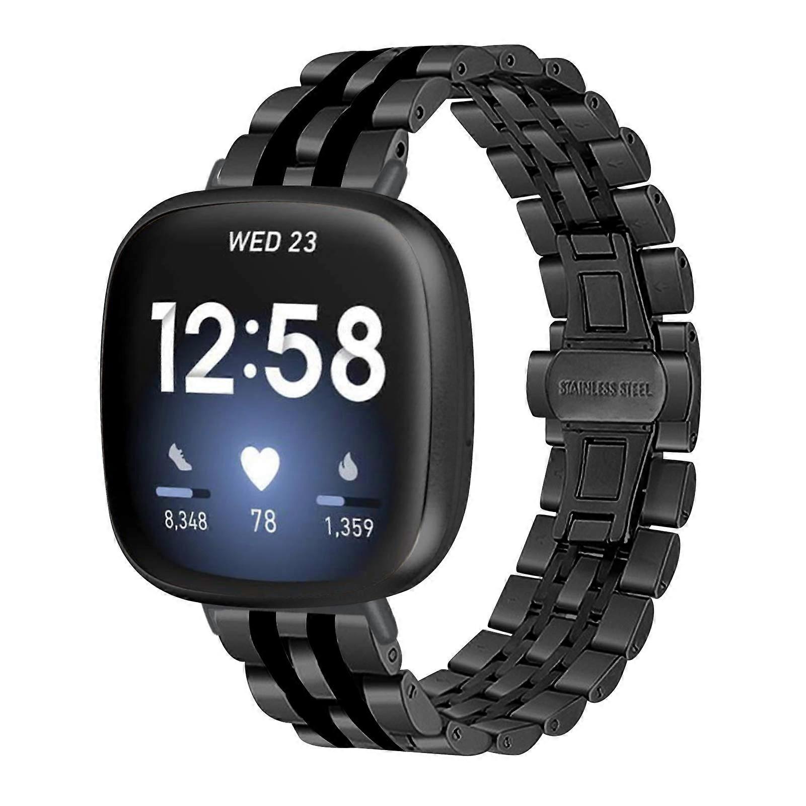 Gimuk kompatibel med Fitbit Versa 3/Versa 4 Rem, Rustfrit Stål Udskiftningsrem, Sort