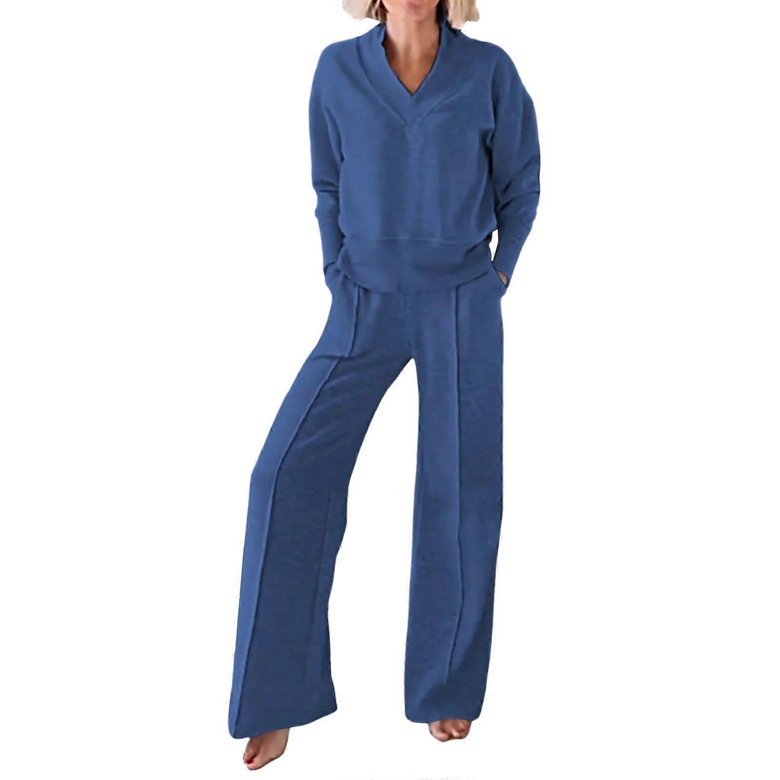 Women's Jogging Suit, 2Piece Leisure Suit, Sweatshirt and Pants, Blue 3XL